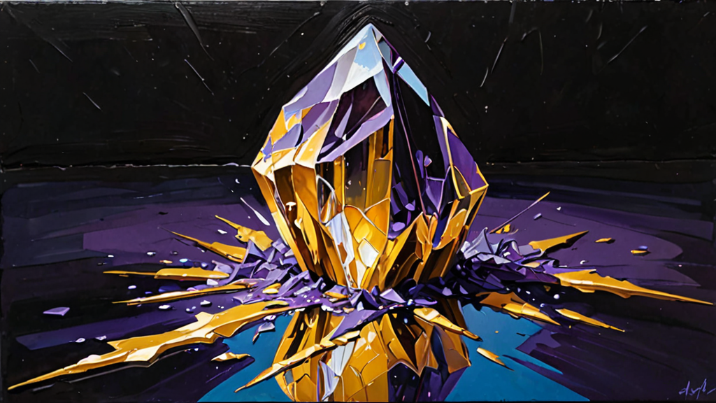 A large, glowing crystalline structure being drained into smaller, dimmer shards.