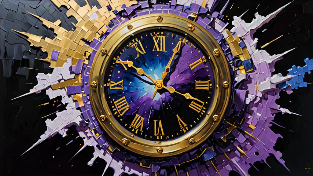 A traditional analog clock face dissolving into digital binary code and glowing data streams.