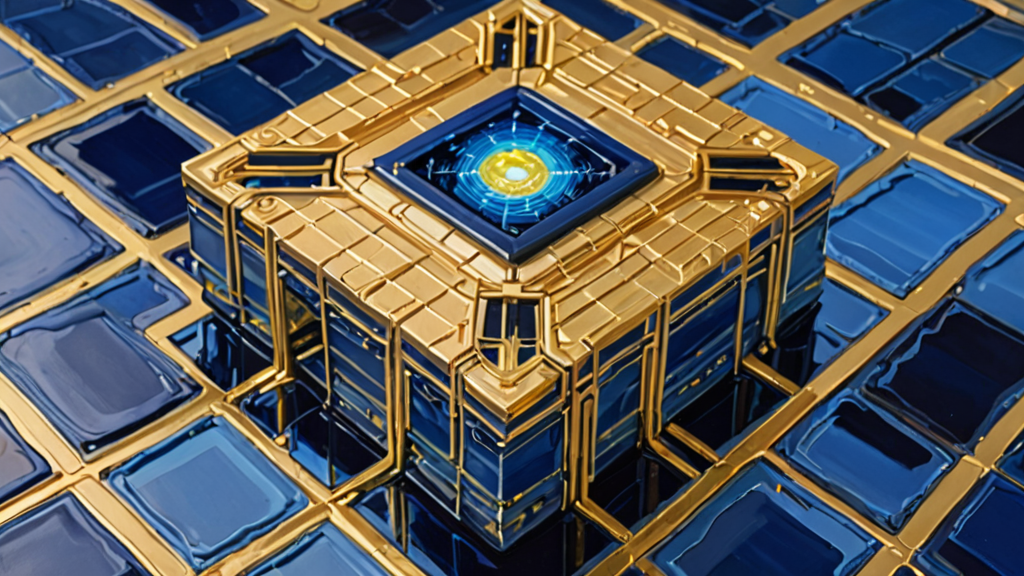 A glowing silicon wafer integrated into a complex architectural blueprint of a futuristic city.