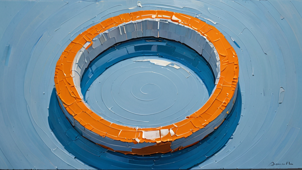 A metallic Mobius strip twisting into infinity against a stark, divided background.