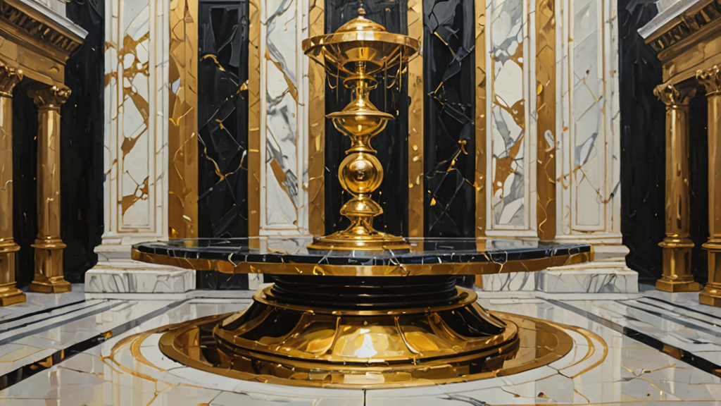 A massive golden scale tipping precariously under the weight of a glowing silicon chip.