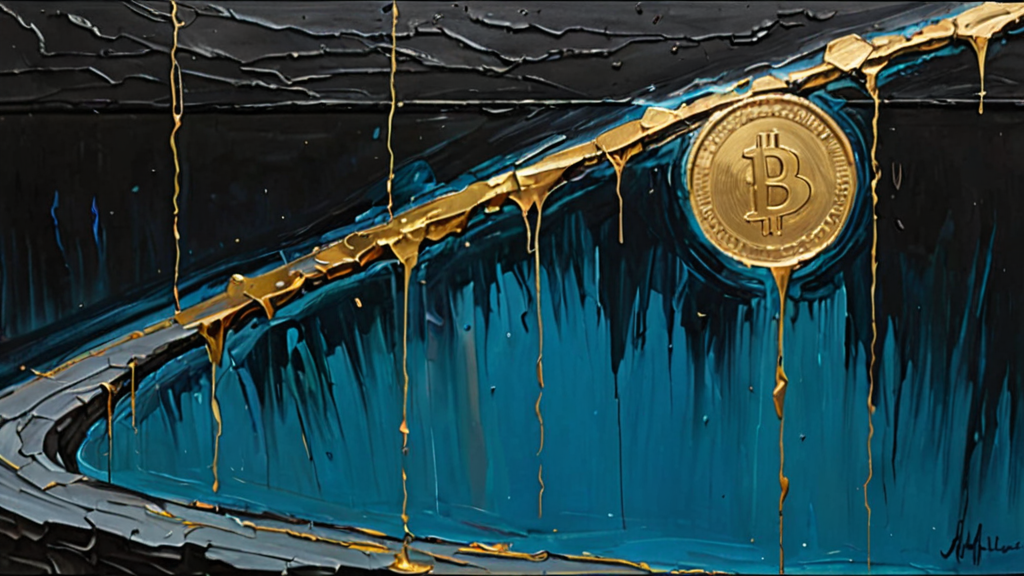 A fragile glass bridge shattering under the weight of a massive gold coin.