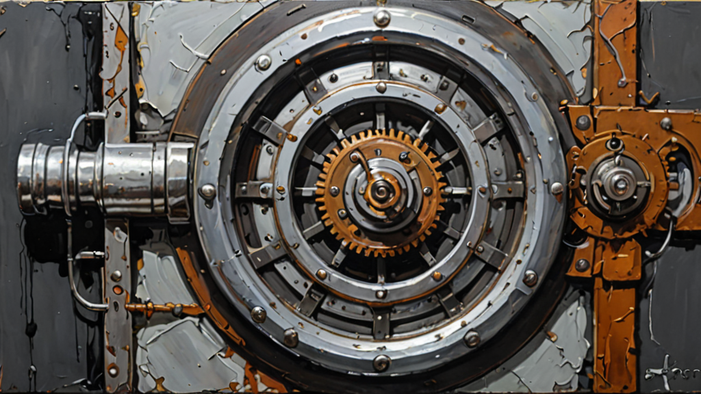 A polished mirror reflecting a complex, decaying machine, symbolizing the gap between AI interfaces and their systems.