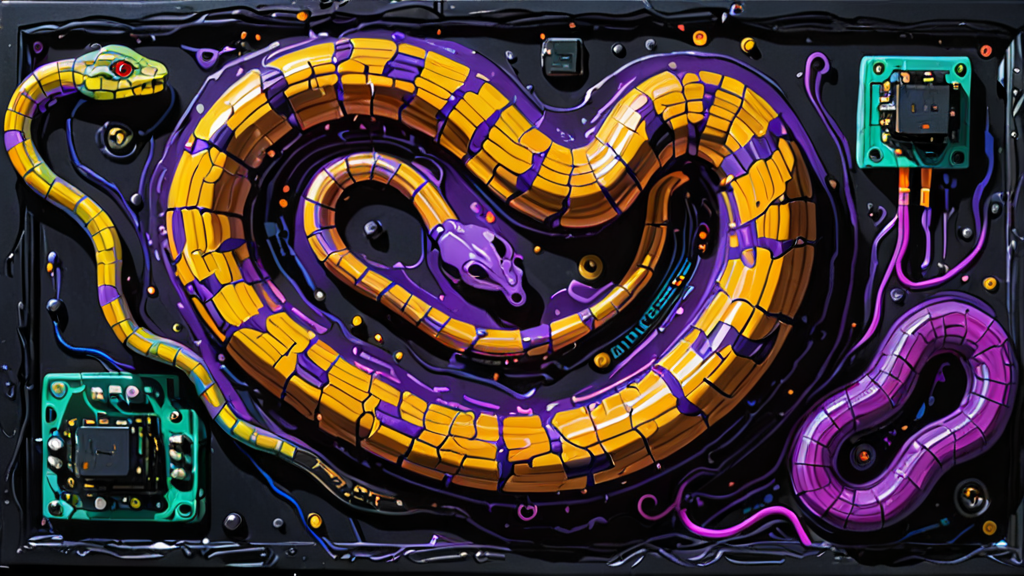 A single glowing circuit board shaped like an Ouroboros snake eating its own tail.