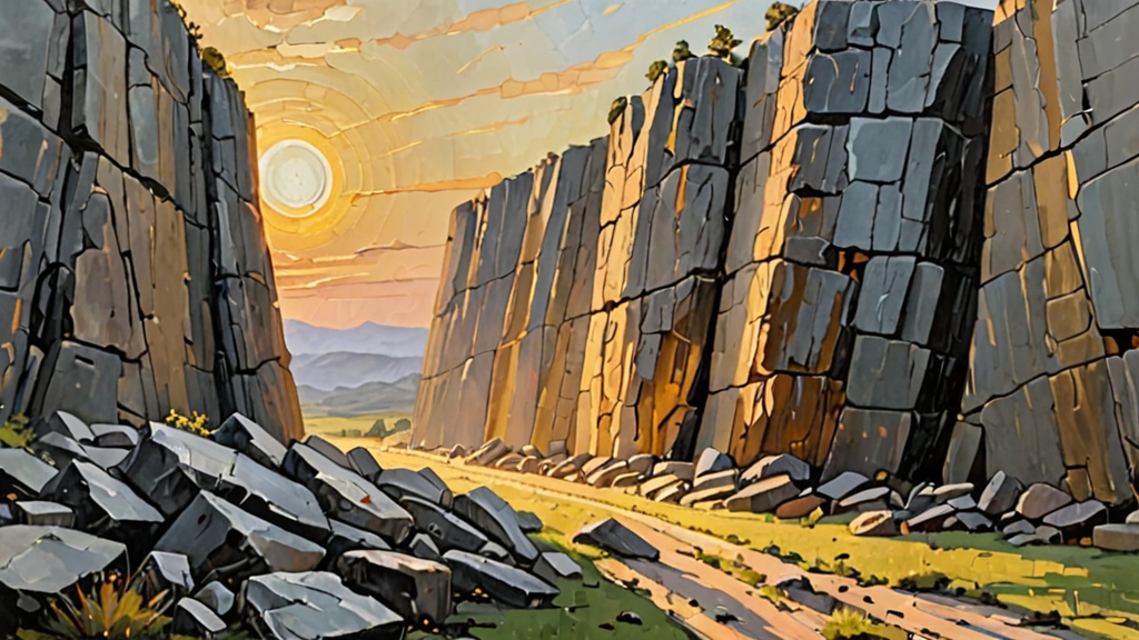 A massive stone wall crumbling from within to reveal a vast, bright horizon.