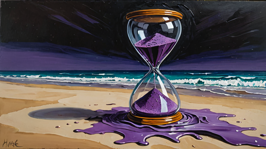 A high-speed hourglass where the sand is flowing through the neck at an impossible, blurring velocity.