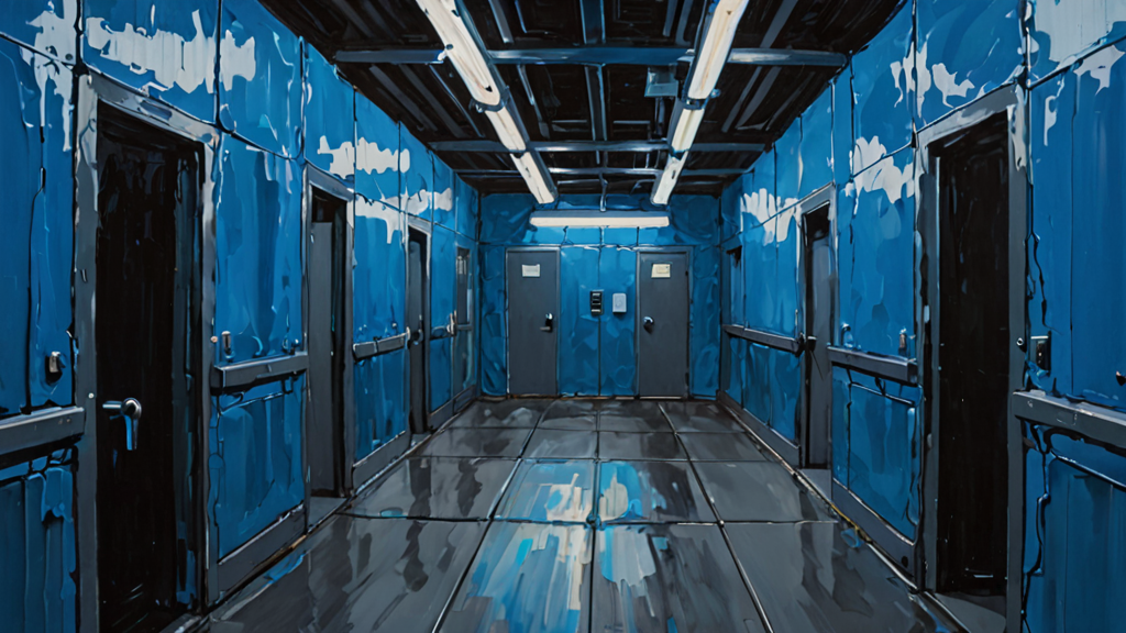 A glowing electronic tripwire stretched across a dark server room corridor.