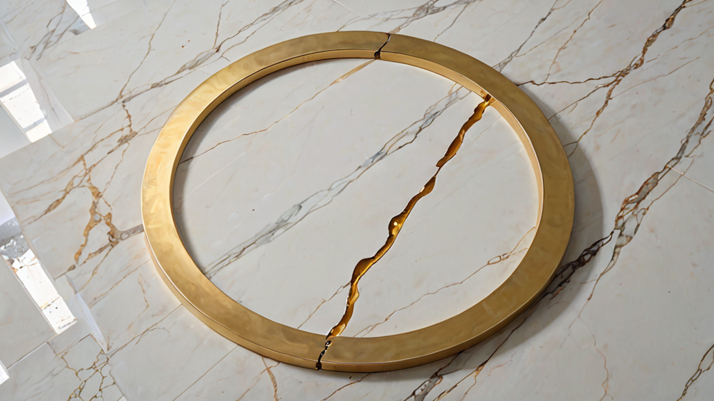 A golden ruler measuring itself against a blank white surface.